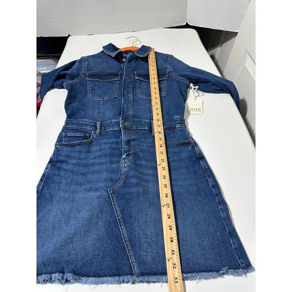 A.N.A Denim Shirt Dress XS Long Sleeve Button Down With Pockets Frayed Hem NWT - Picture 8 of 9